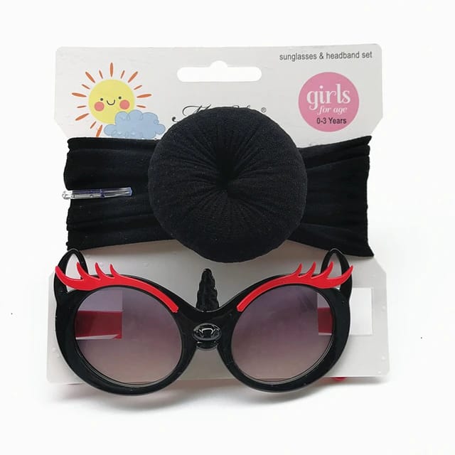 Baby Girl Black Sunglass & Round Knot Bow Headband Set HA4002D