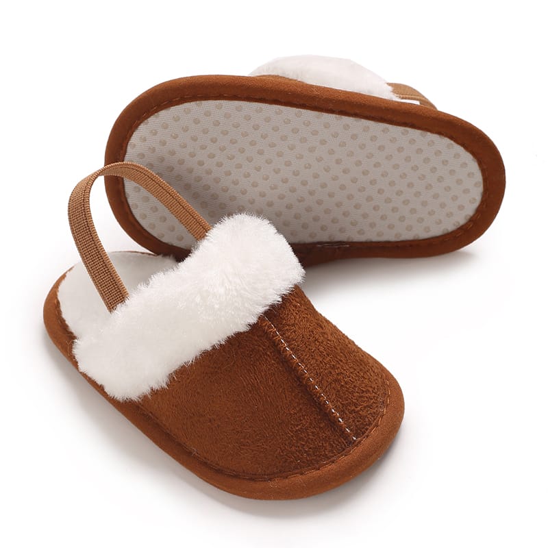 Brown Cotton Plush Simple Fashion Versatile Fur Slippers SLP8015C