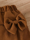 3pcs Casual Crew Neck Short Sleeve Top and Pleated Skirt Set, Polyester Knit Fabric, Slight Stretch, Solid Color, Regular Fit, with Bow Detail and Matching Headband FD6122C