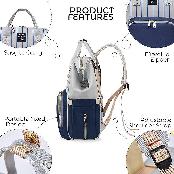 Navy Blue & Light Gray Diaper Backpack BG5516B