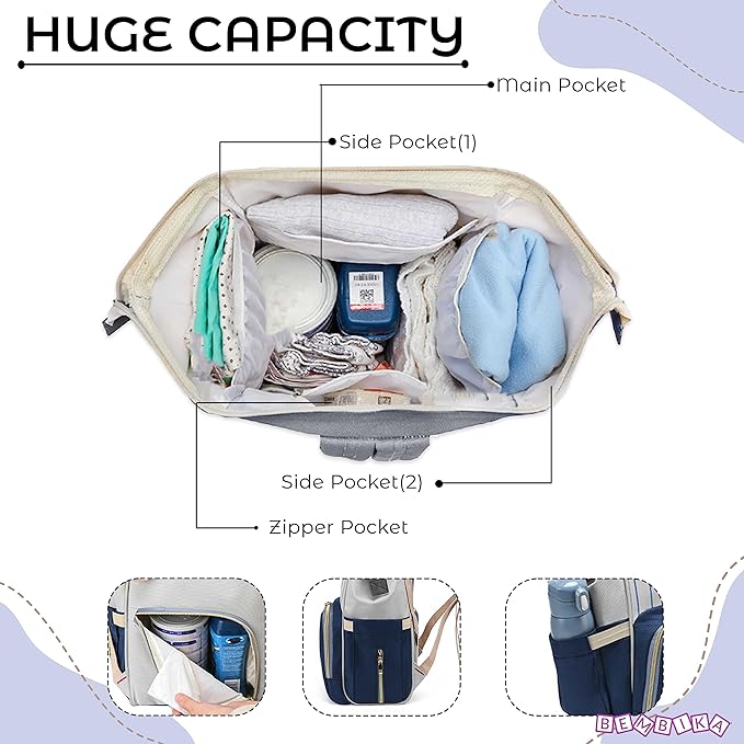 Navy Blue & Light Gray Diaper Backpack BG5516B