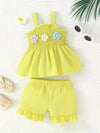 Girls' Summer Cool Fashion 3D Flower Strap Shorts Set, Perfect for Outdoor FD6126C