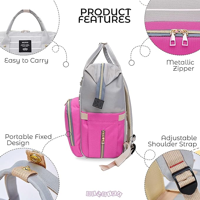 Pink & Light Gray Diaper Backpack BG5515D