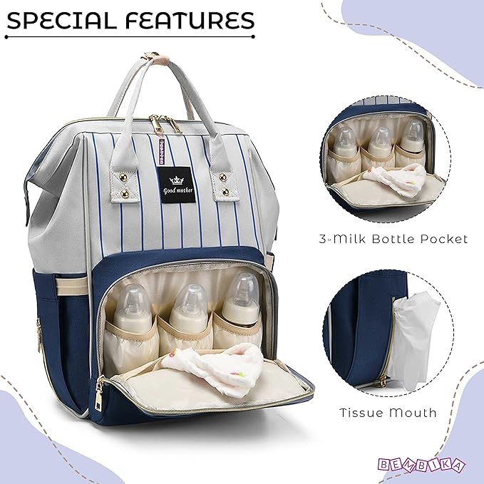 Navy Blue & Light Gray Diaper Backpack BG5516B