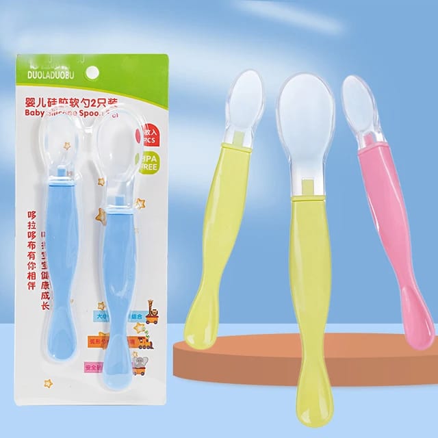 Blue Soft Silicone Spoon for 0-2 Years Old Baby Food Safe Feeding Spoons 2 Pc Set FS107A