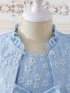 2 Pcs Sky Blue Girls' Summer Starfish Flower Small Flying Sleeve Jacket with Bow Net Tulle Pompom Dress Set FD6042B