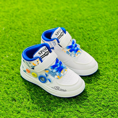 TYY White with Blue Laces High Ankle Shoes SH7033B