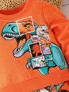 2pcs Baby's Cartoon Dinosaur Comics Print Sweatshirt & Casual Pants, Toddler & Infant Boy's Clothing Set, Outdoor Thin Clothing TS6037C