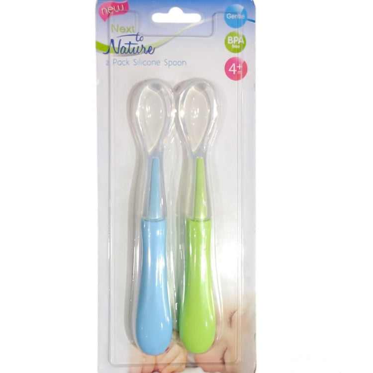 Pack of 2 Blue & Green Infant Baby Silicone Soft Food Feeding Spoons Set FS104A