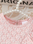 2pcs Pink Short Sleeve Round Neck Ruffle Textured Fabric + Butterfly Embroidery Mesh Skirt FD6121D