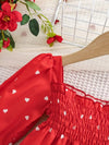 2pcs Set Long Sleeve Heart Print Smocked Dress with Hat for Toddlers FD6111H