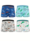 4pcs Cute Dinosaur Print Boys' Boxer Briefs] 4-Pack Cute Dinosaur Print Cotton Boxer Briefs for Boys, Soft Knit Underwear with Medium Elasticity US6113A