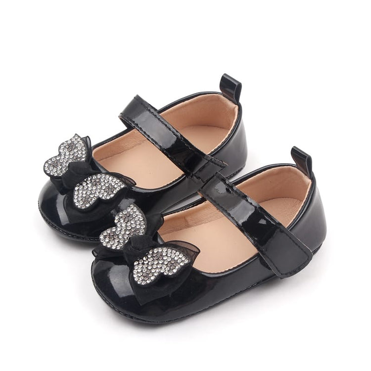 Black Baby Girl Princess Shoes with Shiny Diamond SH7106A