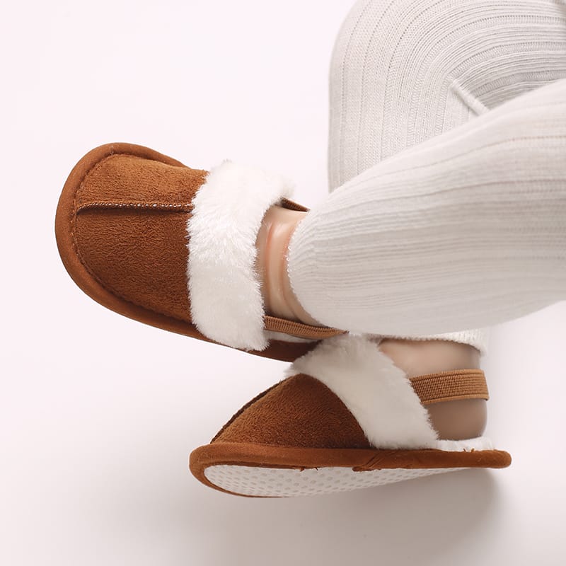 Brown Cotton Plush Simple Fashion Versatile Fur Slippers SLP8015C