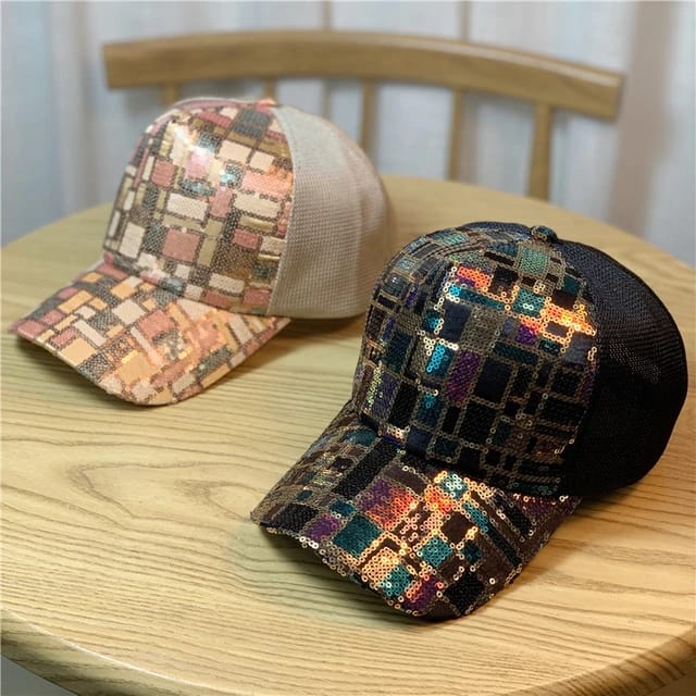 Girl's Gold Shiny Sequined Mesh Caps Summer Thin Breathable Baseball Cap CP5042A