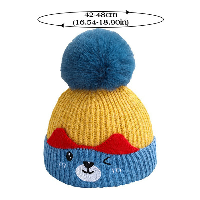 Yellow Baby Winter Cute Pompom Bear Knitted Woolen Warm Cap CP5075B