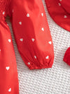 2pcs Set Long Sleeve Heart Print Smocked Dress with Hat for Toddlers FD6111H