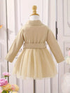 Baby Girls Solid Color Long Sleeve Lapel Elegant Casual Dress FD6092A