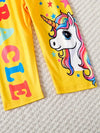 2pcs Unicorn Print Kids' Casual Outfit - Short Sleeve T-Shirt & Pants Set with Rainbow Manes, Stars & Hearts Design for Spring/Summer, Casual Wear|Playful Print|Stretchy Fabric, for Outdoor FD6125A