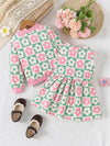 2pcs, Baby Girl Flower Plaid Random Print Long Sleeve Cardigan Top + Flower Random Print, Suitable for Daily/Holiday/Party/Gift, for Outdoor FD6149A