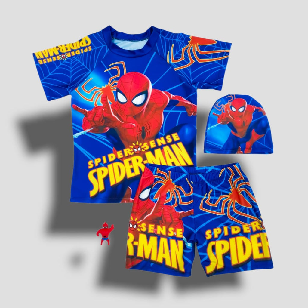 Spiderman Shrit & Short Swimsuit 2 PCs Set with Cap SWM6055A