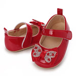 Red Fashionable Baby Girl's Bow with Rhinestone Decor Rubber Anti-Slip Soft Sole Shoes SH7125D