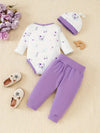 3pcs Cute Elephant Bowtie Bodysuit with Matching Hat and Pants Set, Polyester Knit Fabric, Animal Pattern, Regular Fit, with 95% Polyester, 5% Spandex for Newborns BS6044E