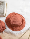 Girls' Brown New Summer Bubble Sleeve Plain Color Dress with Cute Hat Two-piece Set Princess Dress FD6111G