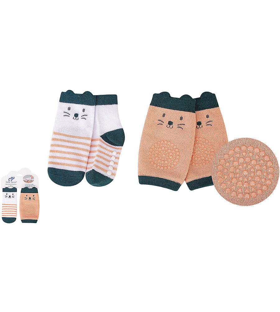 BF Peach+White Socks and Knee Pad Set SK3009B