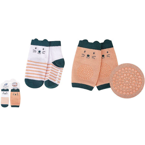 BF Peach+White Socks and Knee Pad Set SK3009B