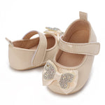 Cream Fashionable Baby Girl's Bow with Rhinestone Decor Rubber Anti-Slip Soft Sole Shoes SH7125E