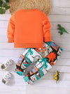 2pcs Baby's Cartoon Dinosaur Comics Print Sweatshirt & Casual Pants, Toddler & Infant Boy's Clothing Set, Outdoor Thin Clothing TS6037C