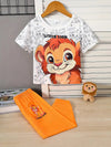 European and American Popular Lion Print Short Sleeve + Lion Print Long Pants Set, Perfect for Outdoor TS6038B