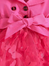 Casual Kids' Clothing| Charming Girls' Bright Pink Long-Sleeve Dress with Bow Detail - Polyester, Non-Stretch, Casual Style with Tulle Skirt - Perfect for Spring/Fall Events, Hand or Dry Clean Only FD6092B