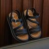 Girls' Black Korean Vintage Roman Style Sandals, Breathable and Comfortable, Versatile Summer Sandals SDL7574B