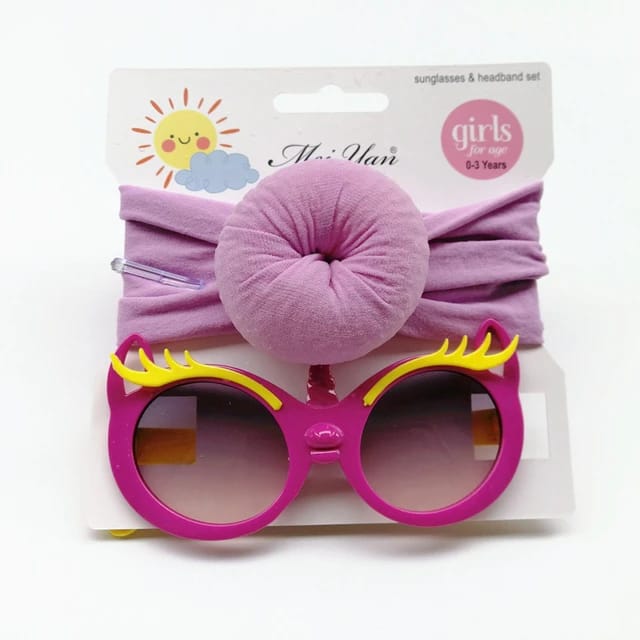 Baby Girl Purple Sunglass & Round Knot Bow Headband Set HA4002A