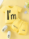 2pcs Cute "I'm a Pretty Girl" T-Shirt and Shorts Set Summer Clothes for Girls, Perfect for Outdoor FD6127F