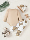 New Men's and Children's Autumn and Winter Comfortable Casual Cute Elephant Print Long Sleeve Ha Clothes + Full Print Little Elephant Trousers + Hat Three-piece Set Suitable for Outdoor BS6140C