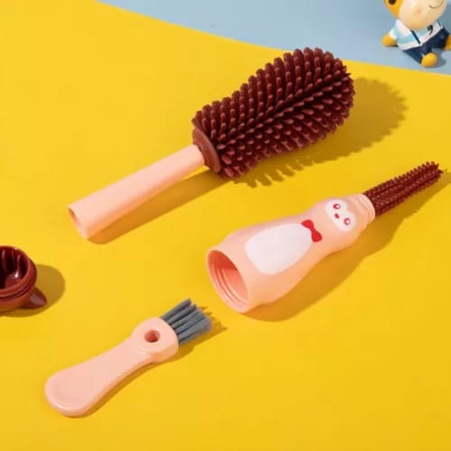 Brown Silicone Bottle Cleaning Brush, 4-in-1 Baby Bottles Cleaner Set - Bottle/Straw/Nipple/Neck Brushes BCP1048C