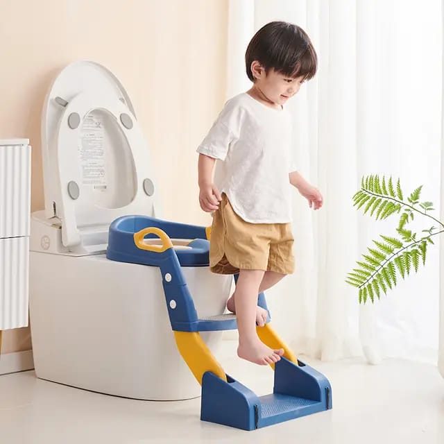 Blue & Yellow Folding Toilet, Potty Training Seat with Step Stool Ladder, Folding Auxiliary Toilet Seat, Toilet Trainer, Comfortable and Safe Potty Seat BCP1025B