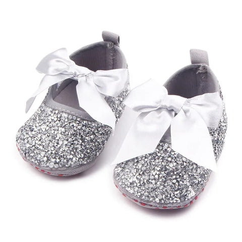 Silver Baby Girl Bow Diamonds Bling Booties BTS9101A