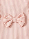 2pcs Adorable Pink Bow Dress Set for Newborns - Sleeveless Romper with Ruffles & Bow Detail, All-Season Comfort| Playful Design| Stretchy Fabric, Baby Clothes, for Outdoor BSBS6140B