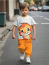 European and American Popular Lion Print Short Sleeve + Lion Print Long Pants Set, Perfect for Outdoor TS6038B