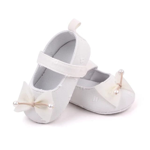 White Unique Bow Soft Sole Booties BTS9005B