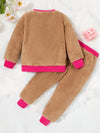 2pcs Baby's CUTE BEAR Embroidery Fuzzy Sweatshirt + Cartoon Panda Pattern Casual Pants, Toddler & Infant Girl's Clothing Set, Outdoor Cloth FD6406A