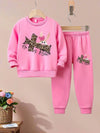 Pink Cozy & Cute Girls' Cartoon Print Fleece-Lined Sweatshirt and Joggers 2 Pc Set TS6037