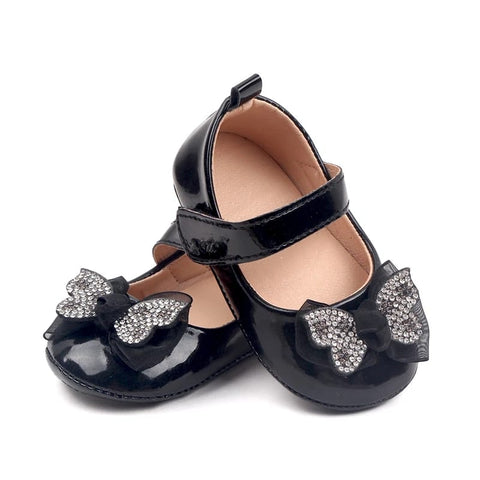 Black Baby Girl Princess Shoes with Shiny Diamond SH7106A