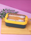 Yellow & Navy Blue Portable Rectangle Lunch Box With Spoon Set 800 ML BCP1059D