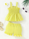 Girls' Summer Cool Fashion 3D Flower Strap Shorts Set, Perfect for Outdoor FD6126C