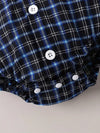 2pcs Baby Boys Plaid Short-Sleeve Bodysuit With Casual Denim Pants Set, Spring/Summer Toddler Gentleman Outfit, Outdoor Cloth SD6106F